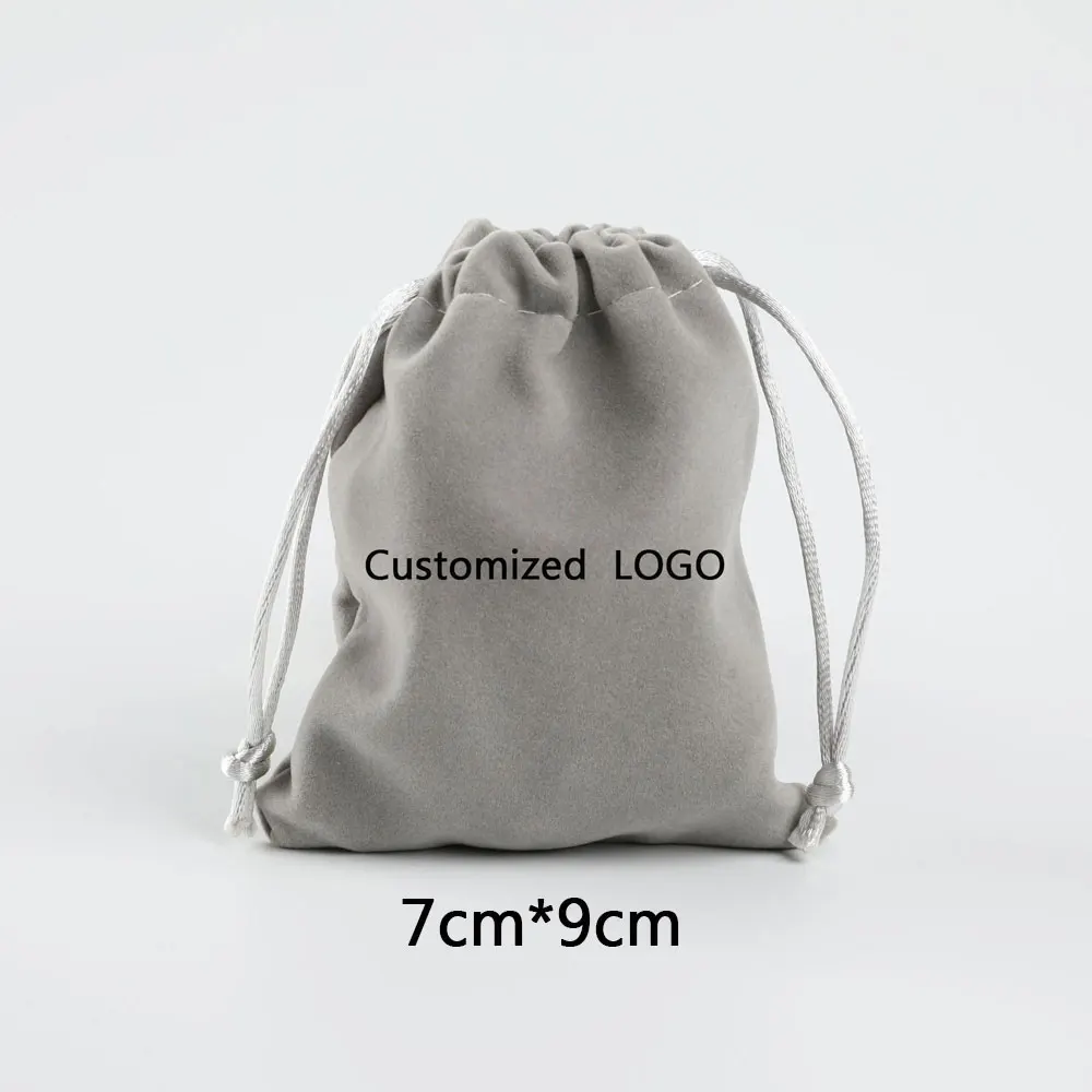 Grey Velvet Bag Изготовленный на заказ логотип подарочные коробки ювелирных изделий и ювелирные изделия Бархатные Сумки для дропшиппинг заказ настроить название бренда - Цвет: Grey Velvet Bag