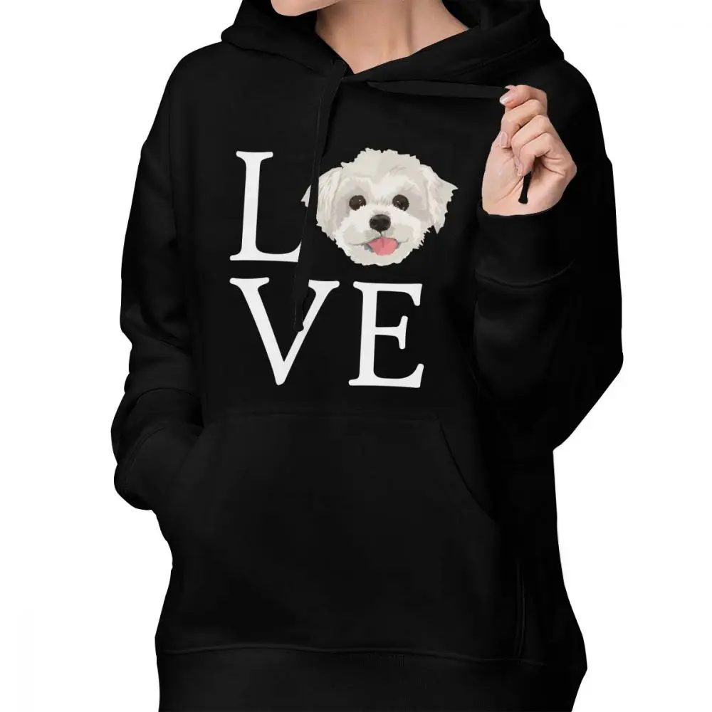 МАЛЬТИЙСКАЯ Собака Толстовка I Love Maltese Dog Lover милые собачьи мордочки толстовки большие хлопковые толстовки женские графические пуловеры худи - Цвет: Черный
