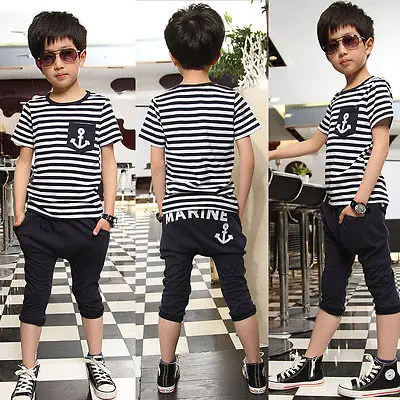 2 шт./комплект детские брюки в полоску с коротким рукавом |