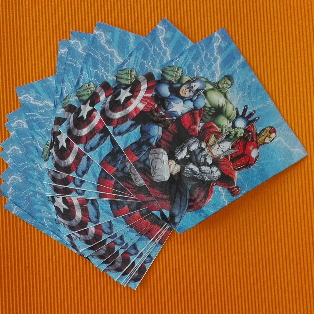20 шт. вечерние бумажные салфетки с милым рисунком Мстителей украшение на день
