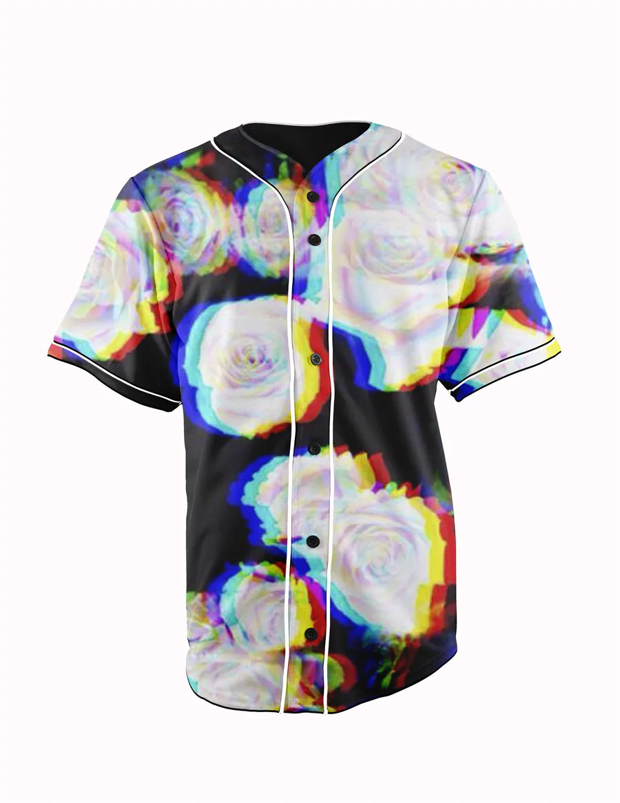 

Real US American Size Blurred Roses high quality 3D Sublimation Print Button up Jersey plus size 3xl 4xl 5xl 6xl