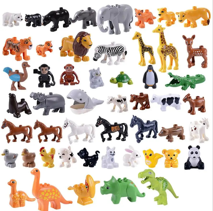 lzaeso Animal Zoo Duplos Model Figures Building Block Sets Tiger Elephant Horse Giraffe Toys For Children Christmas Gift | Игрушки и