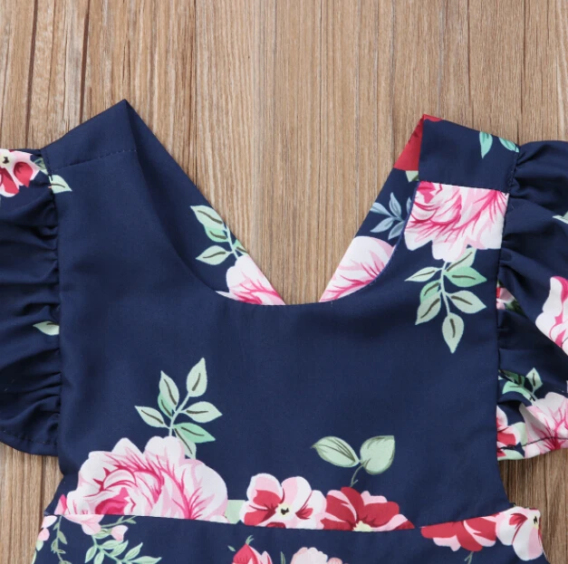 2018 Милая Детская летняя одежда для девочек с цветочным рисунком и открытой