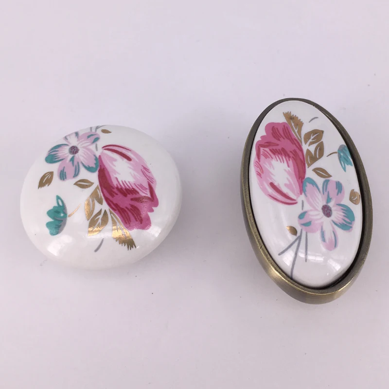 

1x Tulip Print Ceramic Cabinet Knobs and Handles Flower Furniture Hardware pulls