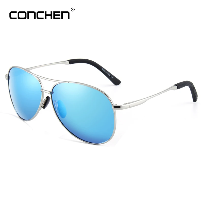 Blue CONCHEN Pilot Polarized Sunglasses Men Women Metal Frame Spring Hinge Driving Sun Glasses Male Retro Sunglasses - Lenses Color: Blue