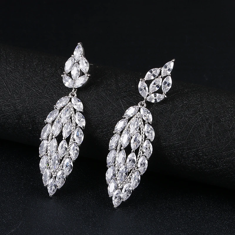 LXOEN Роскошные фианит огранки маркиза Висячие серьги для женщин в форме листа