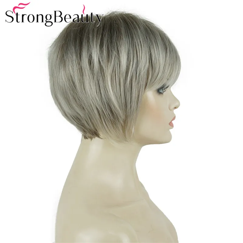 48T StrongBeauty короткие прямые парики мягкие волосы слоистые локоны Омбре блонд/Красный синтетический парик - Цвет: 48T