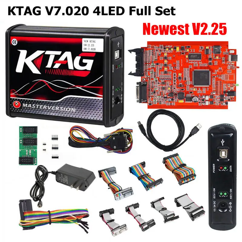 KTAG Full Самый KTAG V7.020 V2.25 4LED Красный PCB Версия ЕС KESS V5.017 SW2.47 онлайн версия No Tokens Limited KESS 5,017 KTAG 7,020 - Цвет: KTAG Full
