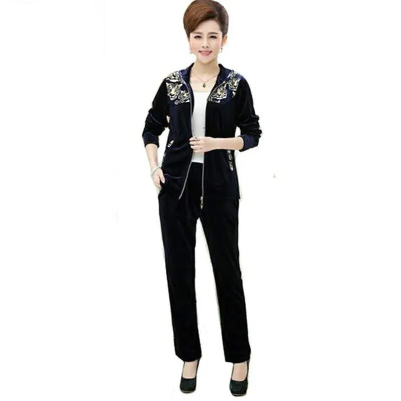 Осенний женский спортивный костюм с капюшоном для женщин среднего возраста