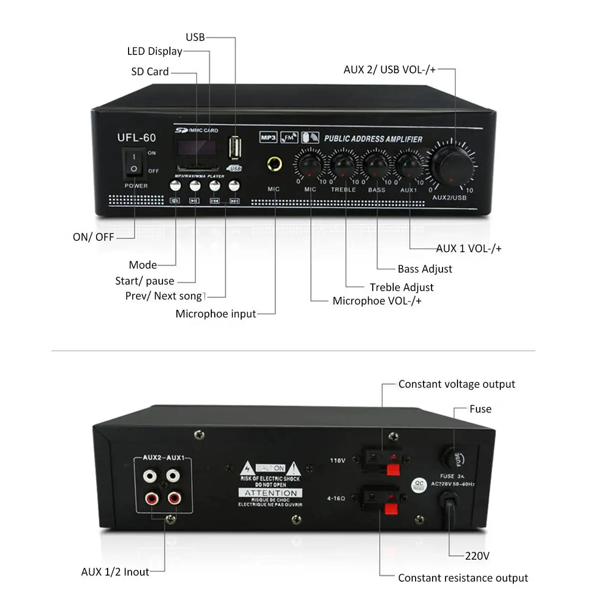 800 Вт HIFI аудио стерео усилитель мощности bluetooth FM радио USB SD 2CH 220 В домашний кинотеатр Amplificador аудио 4-16 Ом музыкальный плеер