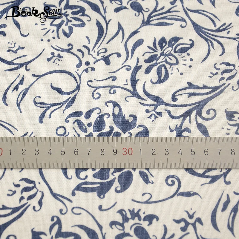 Booksew синий цветочный дизайн хлопок льняная ткань швейный материал для скатерти подушка сумка занавеска подушка Zakka домашний текстиль