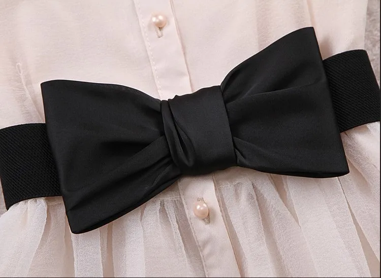 Free Bow Belt Spring Summer 2016 New Fashion Sweet Pearl Diamond Lapel Waist Sleeveless Tank Vest Dress Gauze Tutu Black Beige | Женская