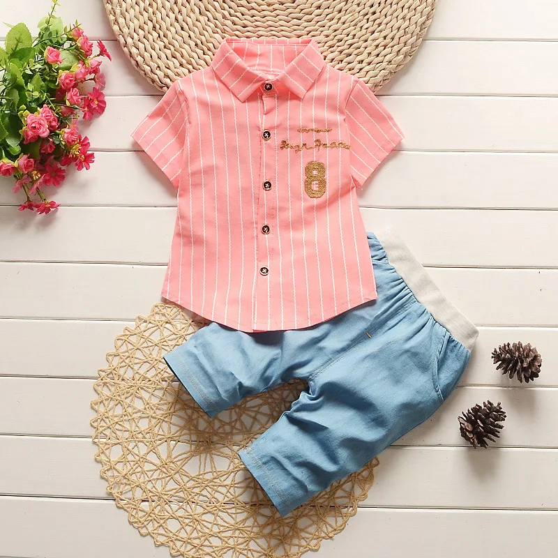 

2018 Summer boys short sleeve shirt + Pants 2 piece suit infant children's clothing Korean Shirts Trousers 1-2-3-3.5 year