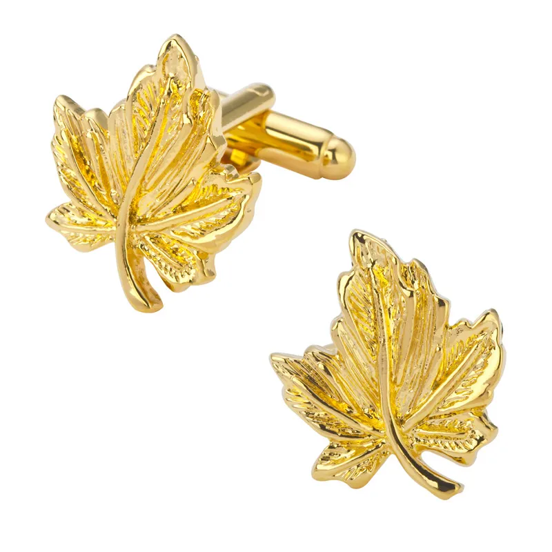A pair of high quality Gold Maple Leaf Cufflinks Wedding Gift shirt Cufflinks brass metal laser