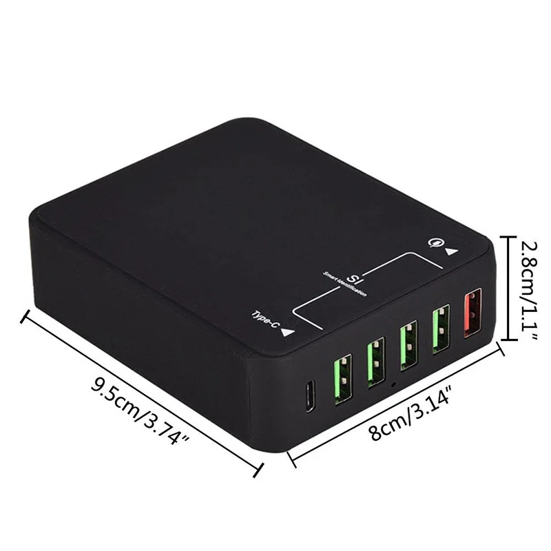 USB зарядное устройство 60 Вт QC 3 0 Тип C настольное устройство: 6 портовая зарядная