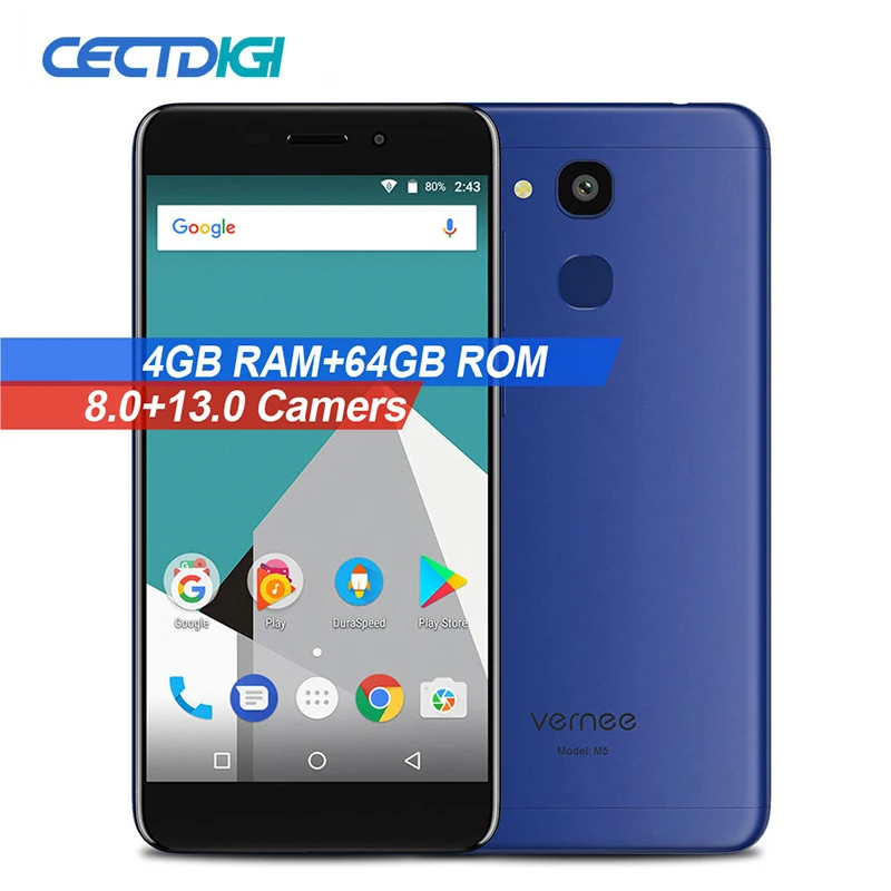 Vernee m5 4 г смартфон 5.2 &quot4 ГБ Оперативная память 64 Встроенная mtk6750 Octa core android 7.0