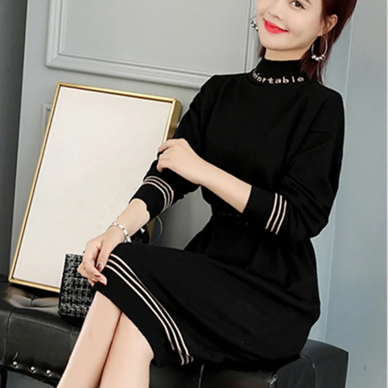 Раннюю осень трикотажное платье с длинными рукавами Женский 2018 Удобный