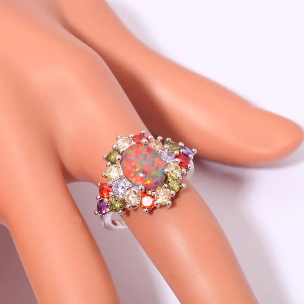 CiNily создан оранжевый огненный опал Multigem посеребренное кольцо оптовая продажа