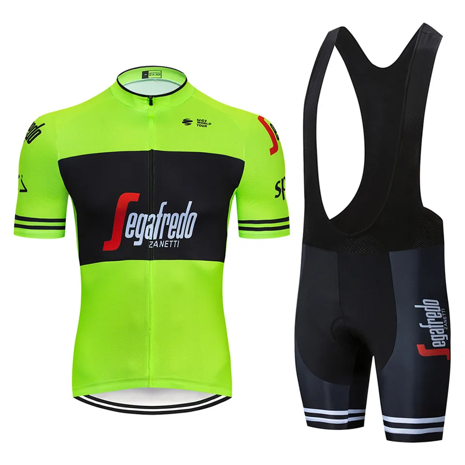 2019 Fluorescent yellow green Summer Men Cycling Jersey Short Sleeve Set Breathable bib shorts Bicycle Clothes Quick Dry Maillot | Спорт и