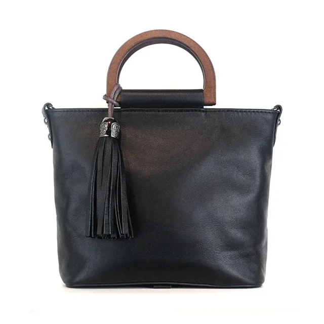 Black Pyaterochka Women Luxury Handbags Women Bags Designer Tassel Business Bag Genuine Leather Shoulder Bag Fashion Office Bag Women - Цвет: Black