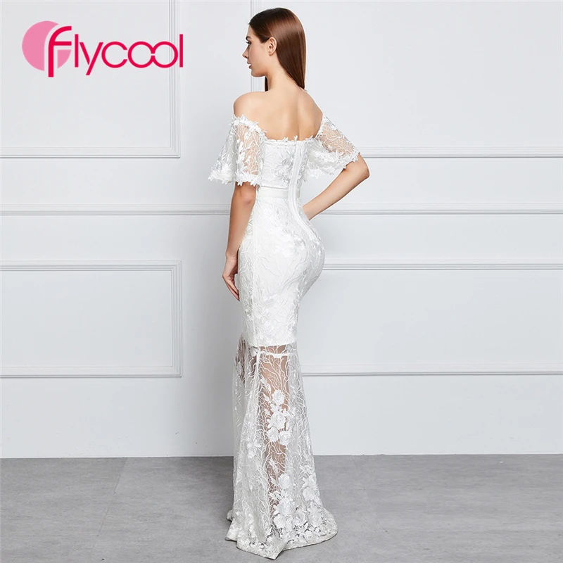Flycool 2019 сексуальное летнее вышитое Сетчатое Бандажное Платье женское белое с