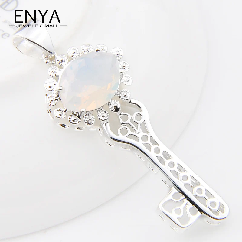 ENYA Key Shape Classical Moonstone Synthetic Crystal Silver Plated Necklace Pendant For Mother Holiday Gift Jewelry P0157 | Украшения и