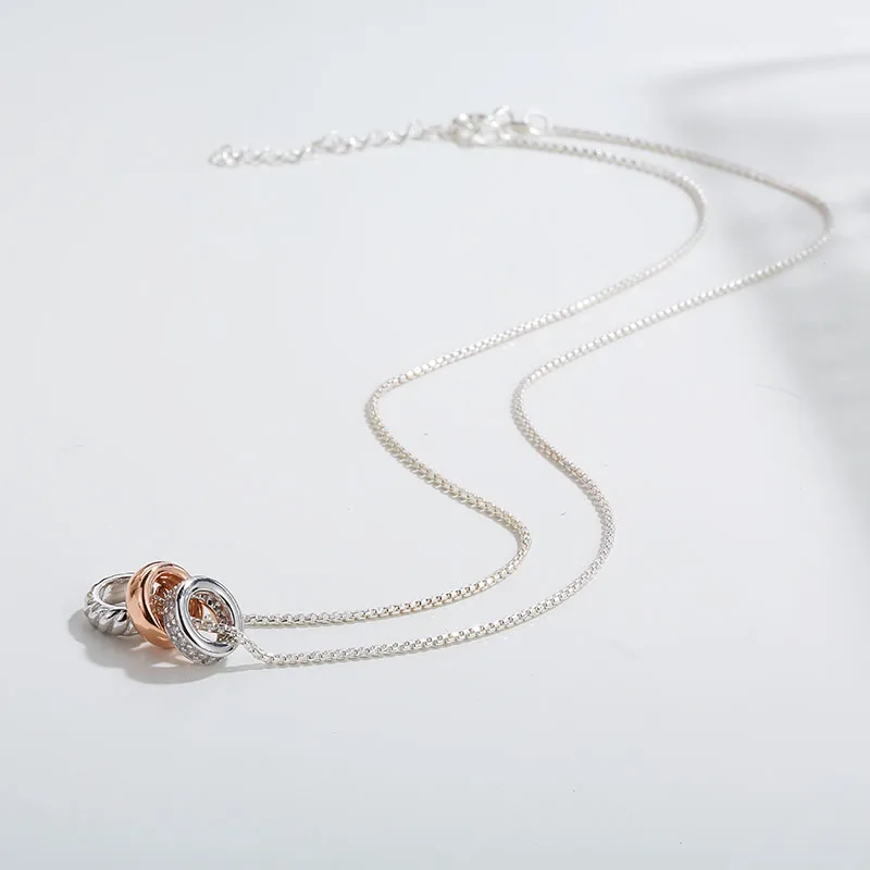 Silverage 925 стерлингов Серебряные ожерелья и Подвески круг розовое золото