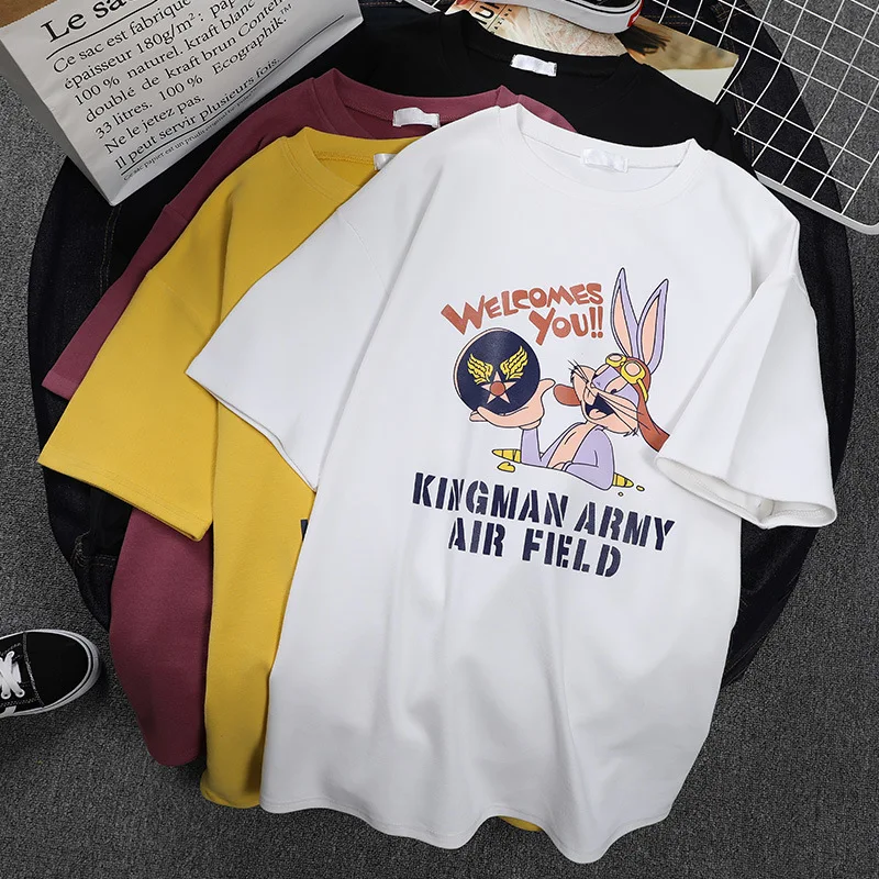 Женская короткая футболка Harajuku Kawaii с круглым вырезом и рисунком кролика 90s