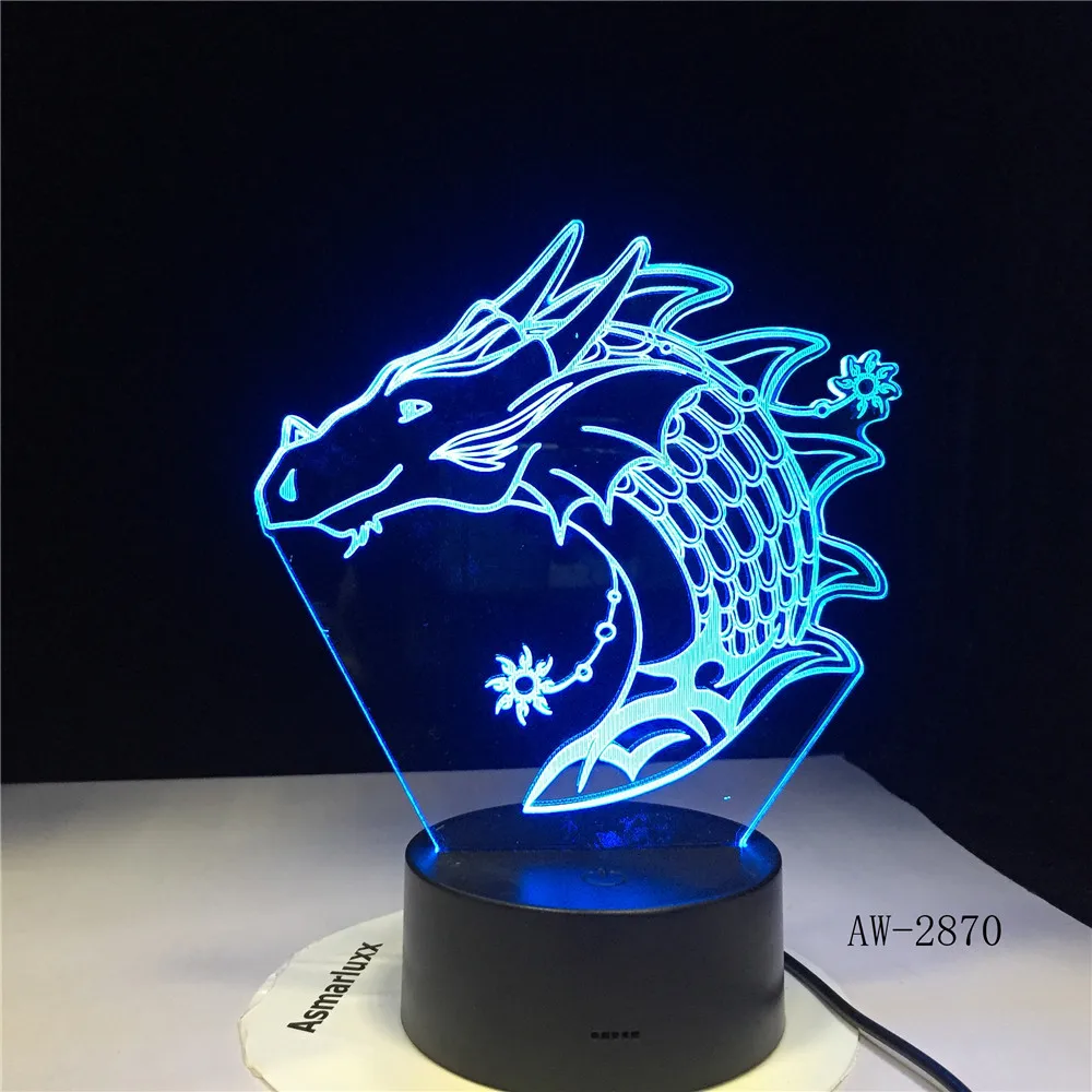 Дракон 3D светодиодный Настольный светильник 7 цветов Изменение USB Ночник декор