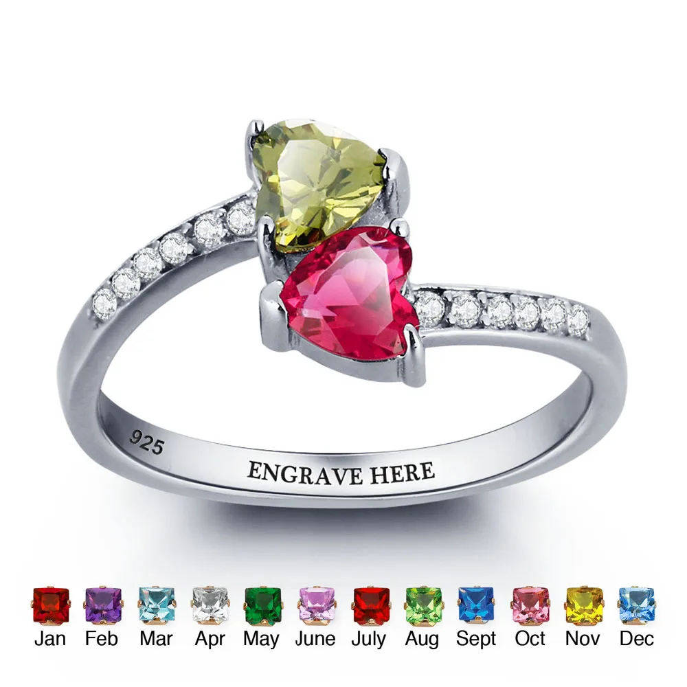 

925 Sterling Silver Ring For Women Personalized Heart Birthstone Colorful Cubic Zirconia Rings Romantic Wedding Valentine's Gift