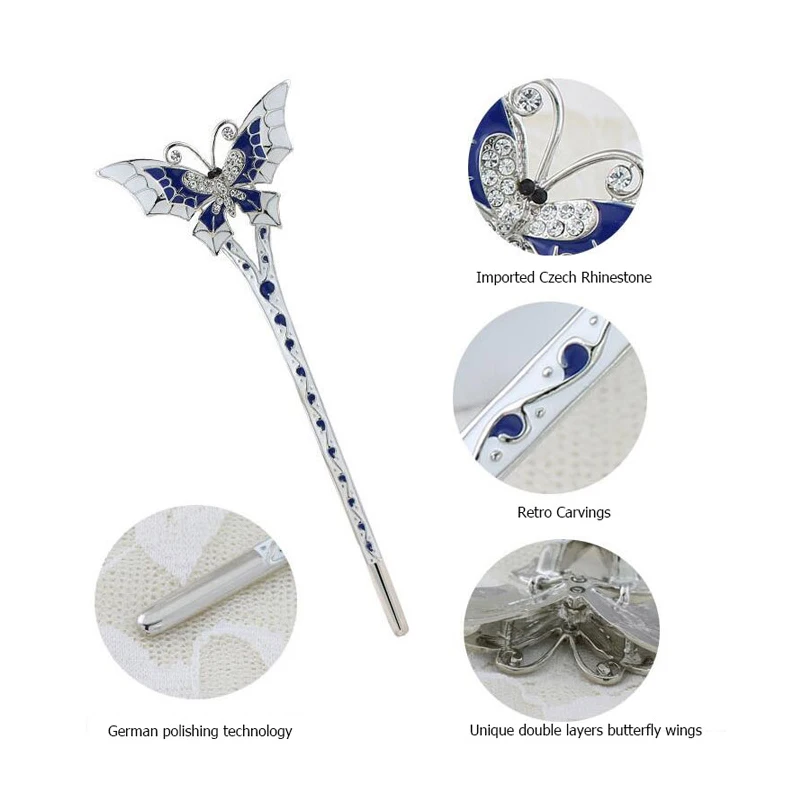WXJCAN 5 Color unique double layer wing butterfly hair stick for jewelry Hairwear decorations on the head Charm gifts H1129 | Украшения и