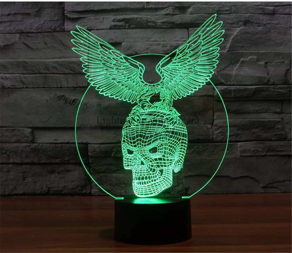 3D Оптическая иллюзия череп орел визуализация LED Искусство Скульптура ночные