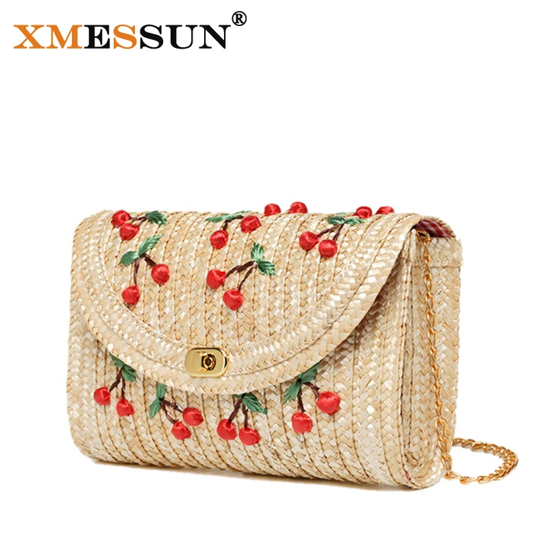 Женская летняя плетеная Сумка клатч с вишней и бананами пляпосылка через плечо