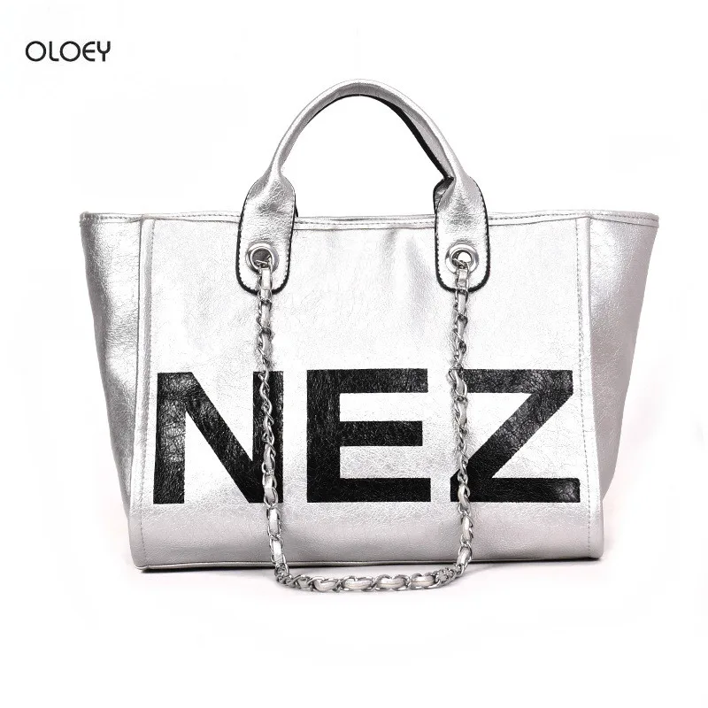 Летняя новая модная сумка тоут с буквенным принтом зеркальная кожаная на плечо