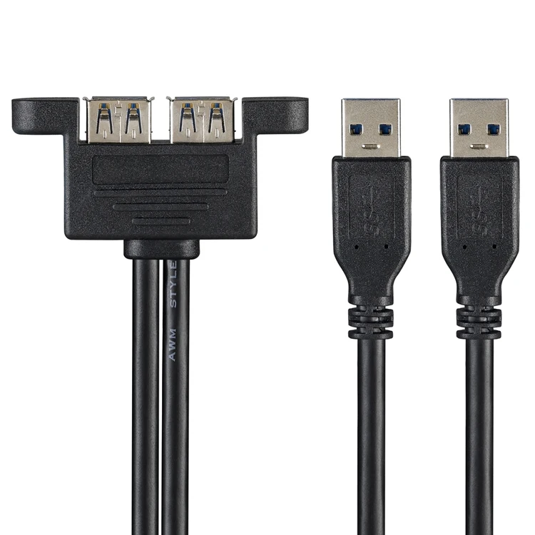Bochara двойной USB 3,0 папа-двойной USB 3,0 Женский USB 3,0 кабель-удлинитель с винтовым креплением на панель экранированный 30 см 50 см 1 м 1,5 м