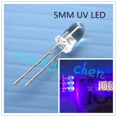 20 штук F5 5 мм круглый Ультрафиолетовый светодиодный UV светильник 390-395nm фиолетовый