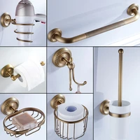 Bronze Bathroom Accessories Antique Toilet Brush Holder Vintage Roll Paper Holder Ceramic Double Cup Holder Brass Soap Dishes