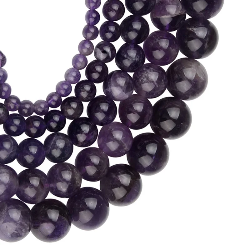 

4-18mm Round Dark Purple Amethysts Beads For Jewelry Making Beads Bracelets Natural Needlework Beads 15'' DIY Beads Necklace