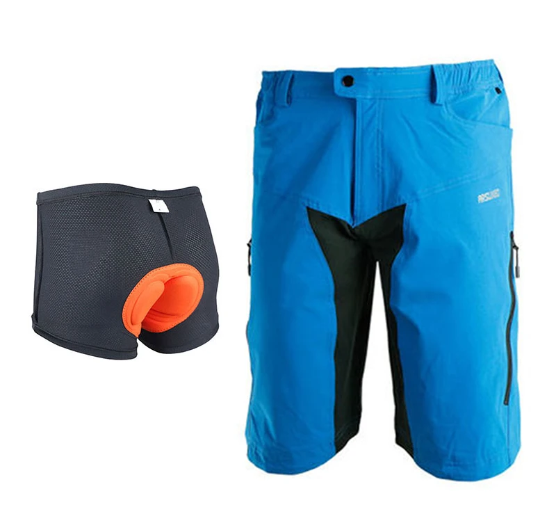 Blue with Pad ARSUXEO мужские уличные спортивные велосипедные шорты Горные DH MTB горный велосипед велосипедный цикл одежда с губкой мягкий нижнее белье - Цвет: Blue with Pad