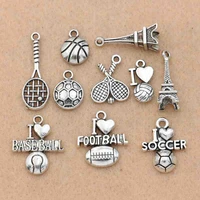 mix tibetan silver plated love football soccer baseball tower charms pendants jewelry making accessories handmade crafts diy