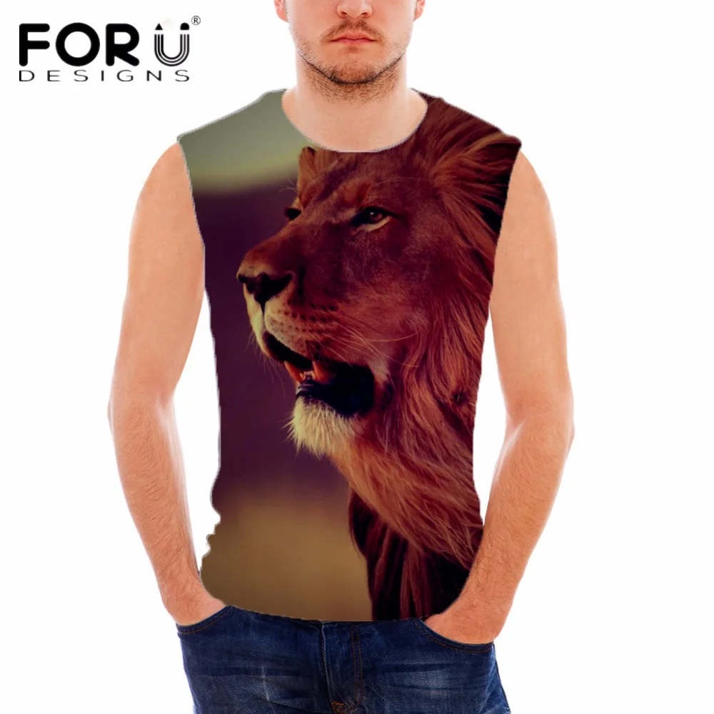 FORUDESIGNS/мужская футболка без рукавов с 3D принтом льва бодибилдинг для фитнеса