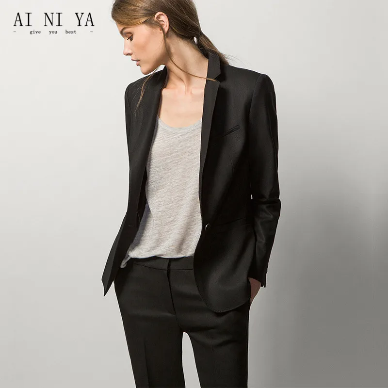 

Новинка, официальная офисная форма, черные дизайнерские женские брючные костюмы, Элегантные Формальные женские деловые костюмы, женские костюмы из 2 предметов на заказ