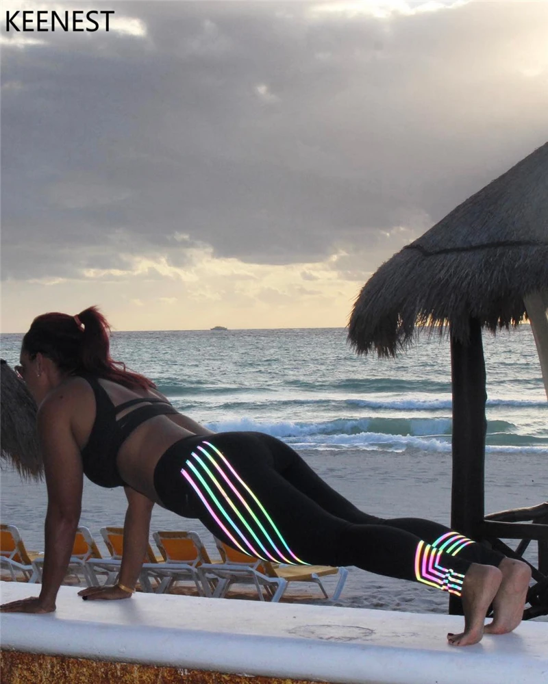 KEENEST Women Yoga Pants Sports Running Sportswear Fitness Leggings Exercise Gym Compression Tights Noctilucent Glowing |
