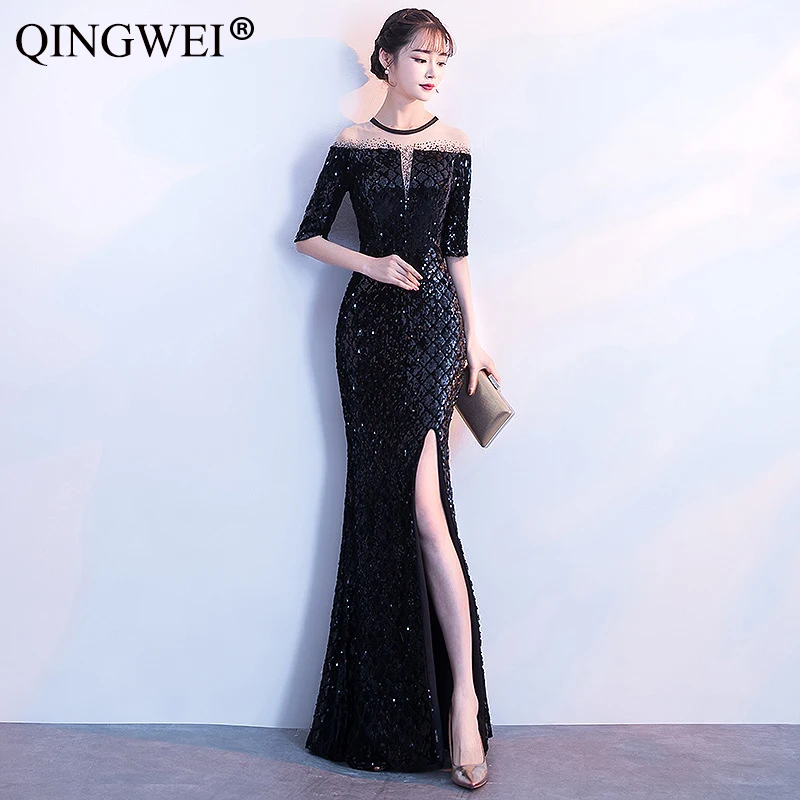 QINGWEI женские 2019 новые стильные банкетные элегантные длинные пикантные Летние