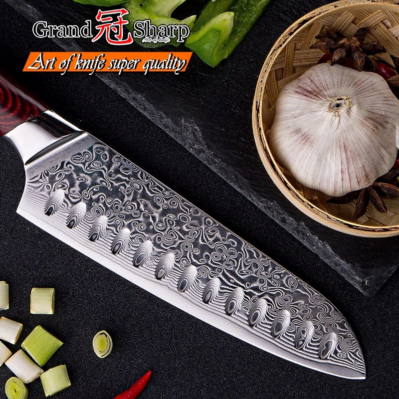 Дамасский нож шеф повара японский дамасский стальной кухонный Santoku Sushi Sashimi для