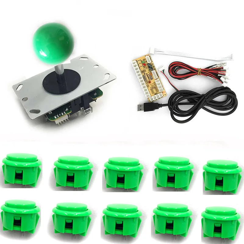 green 2 игрока управления USB энкодер для ПК игры 2 рокер+ 20 светодиодный кнопочный кнопки с подсветкой для аркадного джойстика DIY наборы деталей - Цвет: green