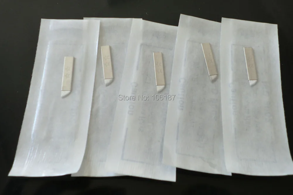 

100Pcs Factory Direct Permanent Makeup 14-Pin Needle Blades flat Manual Eyebrow Pen Tattoo Permanent Makeup Blades