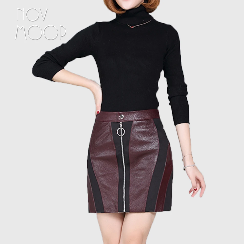 Спереди молния Красный Фиолетовый Черный Полосатый натуральная кожа настоящая