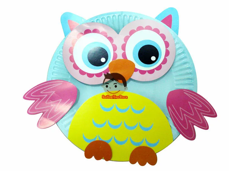 Owl Животные мультфильм бумажная тарелка Рисование DIY ручной работы ремесло игрушки материал посылка детей творческие головоломки игрушки красочные бумажные тарелки - Цвет: Owl