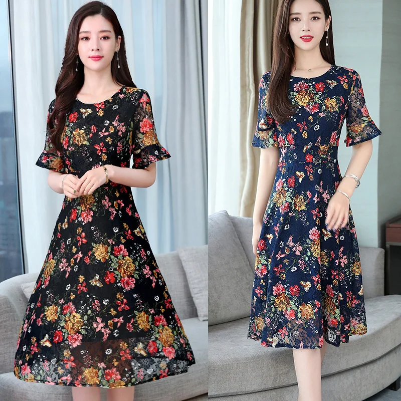 Женское летнее кружевное платье-миди с цветочным принтом большого размера XXL XXXL